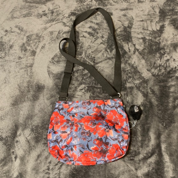 KIPLING- Floral Crossbody Bag - Red/Blue/Black with the Iconic Monkey Keychain. - Picture 3 of 10